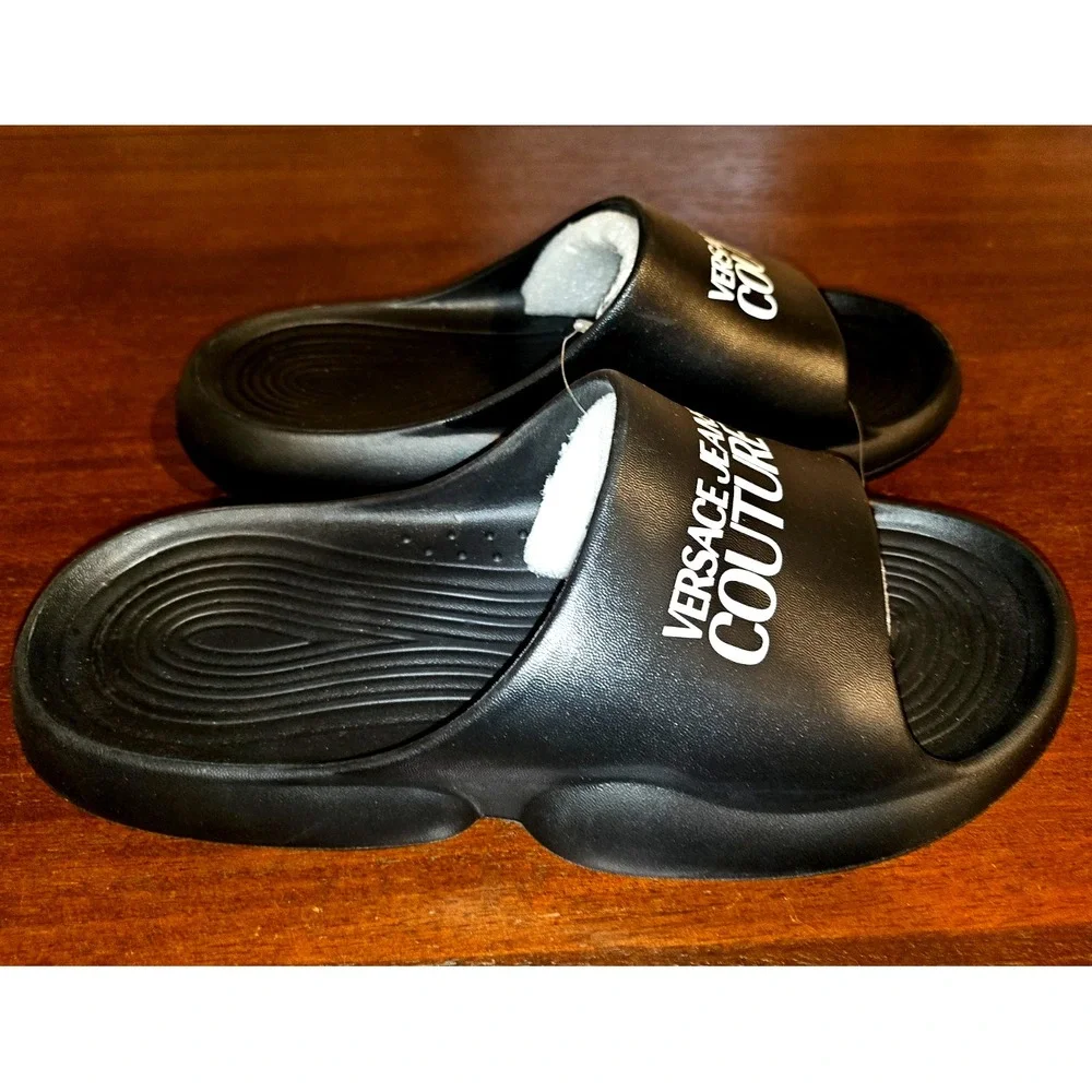 VERSACE JEANS COUTURE 'Tago Logo'‎ Slide Sandal Men's US 9-10 EU 42/43 Black NWT